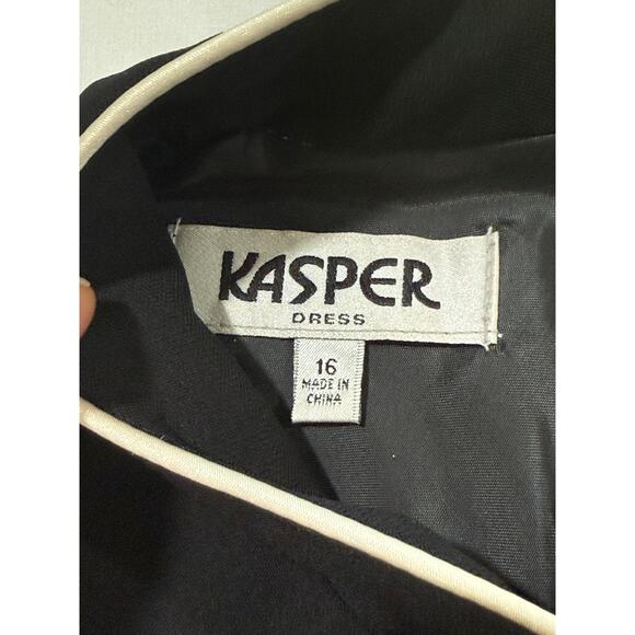 Vintage Kasper Dress Black and Cream Asian Inspired Women's Size 16 (091) - Picture 2 of 8